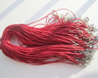 15pcs 1.5mm 12-24 inch adjustable red waxed cotton necklace cords with lobster clasp plus extension chain