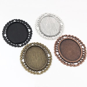 NEW COME 5 pcs antiqued bronze/antiqued silver/black flower oval cameo/cabochon base setting bezel trays(fit 40x30mm cabochon)