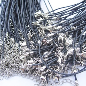 Venta de nuevos cordones de algodón negros ajustables de 1,5 mm de 12 a 24 pulgadas con acabado pequeño, tamaño 50 unidades