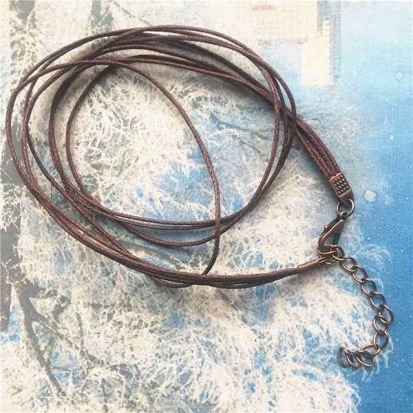 New style 5pcs 1mm 4 multiple strings 12-24 inch adjustable dark brown waxed cotton necklace cords with lobster clasp plus extension chain