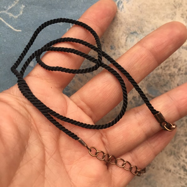 Antiqued copper finish-10pcs 12-28 inch adjustable 2mm Black Braided soft silk necklace cords with lobster clasps and extention chains