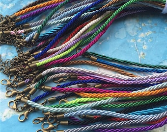 Sample--25pcs 12-24 inch 3mm assorted(23 different colors) braided silk choker necklace cords with Antiqued bronze round stainless finish