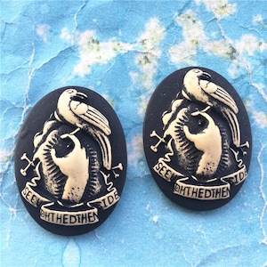 10pcs 40x30mm black cream hand and bird oval resin cabochon/cameos/cabs