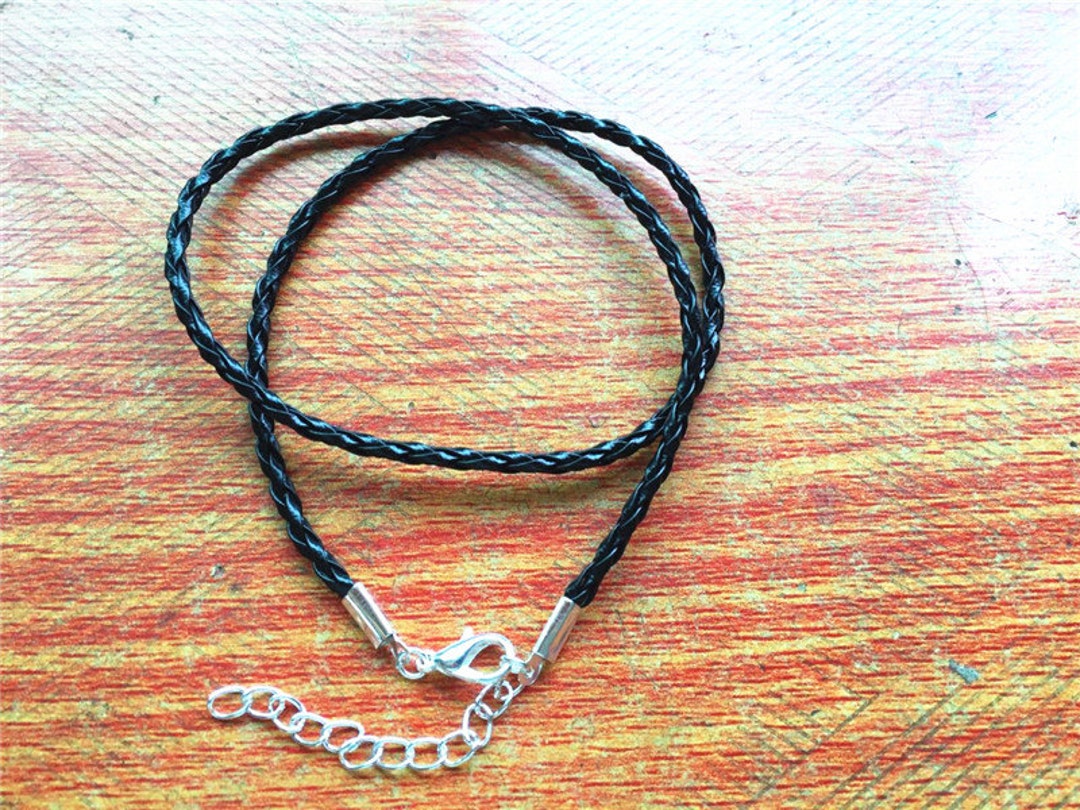 4x Black Braided 18 Faux Leather Necklace Cord, Adjustable Finished Round Leather  Cord With Lobster Clasp and 5cm Extension Chain 