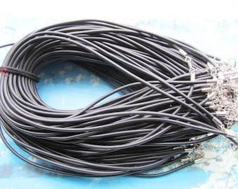 NEW STAINLESS FINISH--high quality 15pcs 17-19 inch adjustable 3mm black rubber necklace cords/lobster clasps