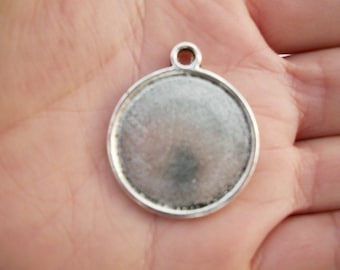 Both sided--Wholesale 15pcs 25mm tibetan silver round picture/photo frame charms/pendants cabochon size 22mm