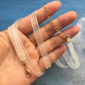 KC gold finish--5pcs 12-24 inch adjustable 7mm width 2 voile organza ribbon necklace cords with lobster clasps--30 colors choose