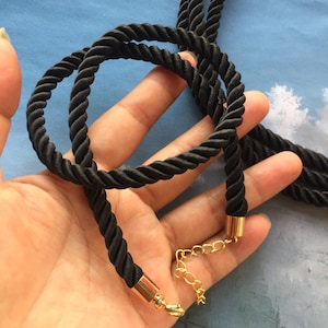 2pcs 12-24 inch 7mm black braided silk necklace cords with white k silver finish/bright gold finish