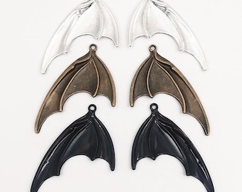 10 pares de pingentes de asas de morcego de prata envelhecida/bronze envelhecido/preto 52 x 35 mm