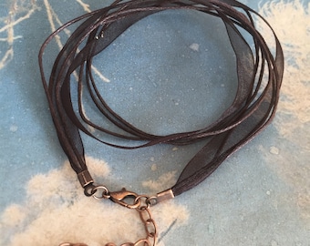 ANTIQUED COPPER finish--10pcs 12-24 inch adjustable dark brown organza ribbon necklace cords