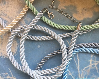 2pcs 12-38 inch 5mm 30 colors for your choose braided silk rope necklace cords with white k silver finish