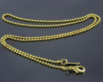 50pcs 16 inch 1.5mm bright gold round  ball necklace chain with lobster clasps,very small end