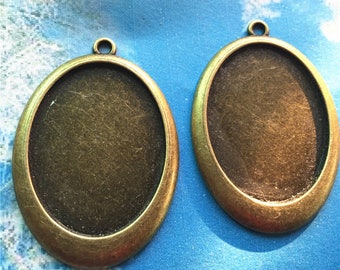 New COME heavy and strong large 5pcs antiqued bronze oval bezel base metal setting pendant blank-30x40mm for the inner cavity