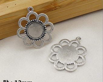 20pcs 12mm(cabochon size ) antiqued silver flower picture/photo frame/bezel trays charms findings