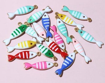 20pcs 19x5mm stainless steel gold base enamel fish charms findings--7 colors for your choose