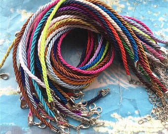 New come-- 20pcs sample 16-18 inch 3mm assorted(20 different colors) braided silk necklace cords with very strong finish