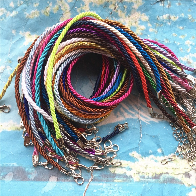 New come-- 20pcs sample 12-30 inch 3mm assorted(20 different colors) braided silk necklace cords with very strong finish
