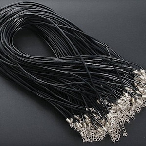 Long Long  Size--10pcs 30-36 inch adjustable 2mm black genuine leather necklace cords with lobster clasps and extention chains