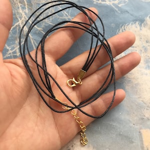Bright gold finish 5pcs 1mm 3 multiple strings 12-30 inch adjustable black waxed cotton necklace cords with lobster clasp