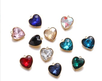 5pcs 11.5x9.5mm stainless steel gold heart crystal cameo/cabochon pendant charms findings--11 colors for your choose