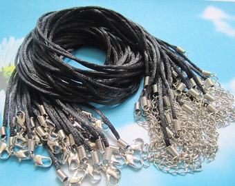 wholesale 100pcs 12-26 inch adjustable 2mm black satin necklace cords/lobster clasps