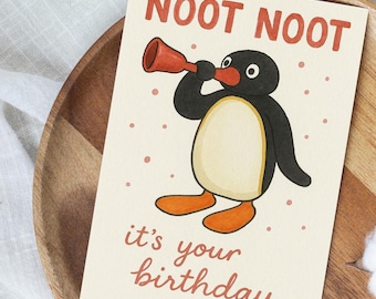Lustige Pinguin Geburtstagskarte - Noot Noot, handgezeichneter Pinguin