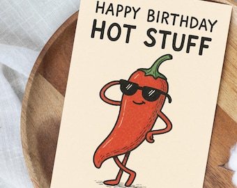 Tarjeta de cumpleaños divertida con diseño de chile: felicitación con juego de palabras dibujada a mano.