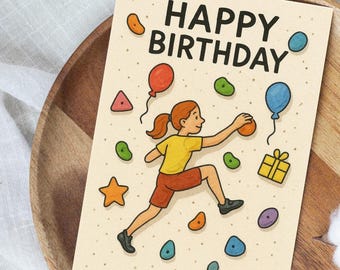 Rock Climbing Birthday Card – Outdoor Adventure Greeting – Funny Hiking & Climber Party Card