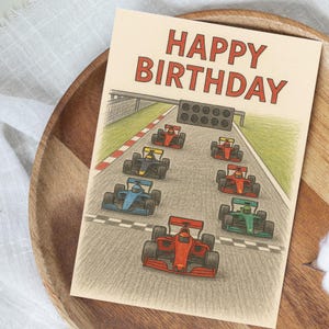 Geburtstagskarte mit Rennauto | Formel 1 Racing Grußkarte | Motorsport Geburtstag für Ihn | Red Bull Rennsport | F1 Fan Geschenk | McLaren | Ferrari