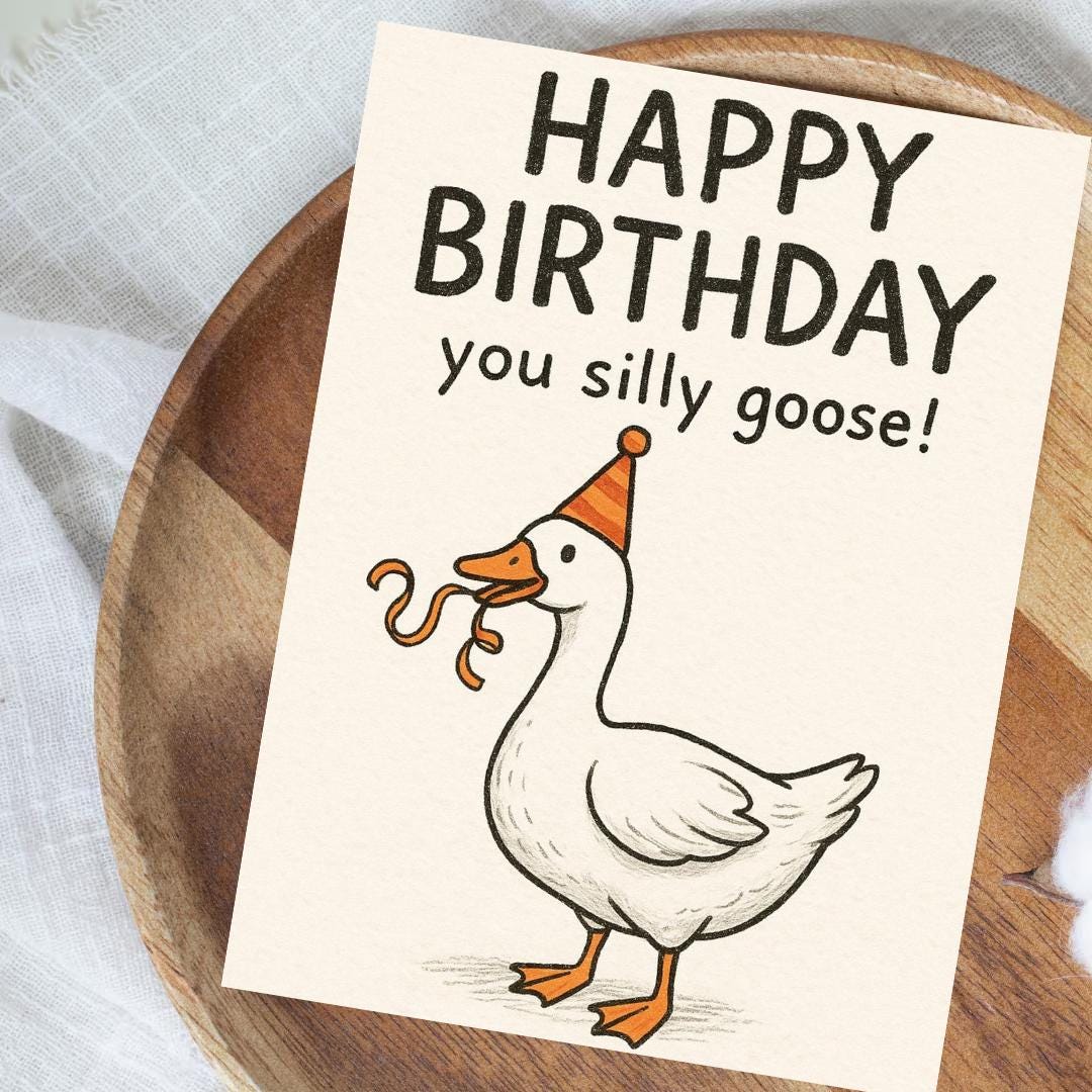 Quirky Silly Goose Birthday Card – Funny Animal Greeting for Friends ...