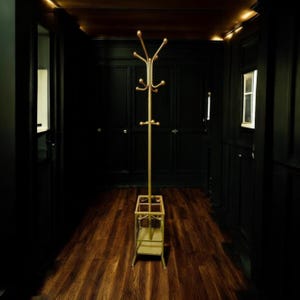 Mid Century Vintage Gold Metal Ornate Hall Tree with Umbrella Holder
