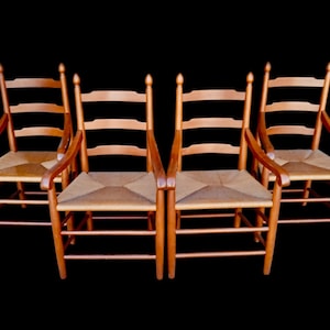 Set of 4 Ladder Back Rush Dining Chairs