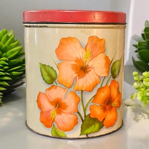 Vintage 1970s Decorative Tin Canister