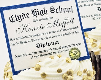 Personalized Graduation Diploma Cupcake Toppers Class of 2024 High School Grad Party Cupcakes 24 Edible Wafer Paper Images