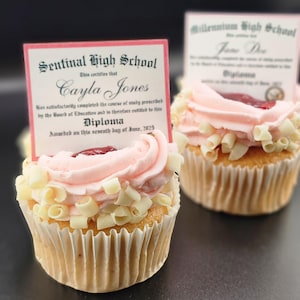 Personalized Graduation Diploma Cupcake Toppers, Class of 2026 High School Grad Party Cupcakes, 30 Edible Mini High School Wafer Paper