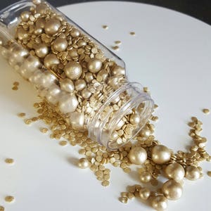 Gold cake sprinkles and pearls for cakes Gold Cake Topper Decoration Wedding Cake Edible decorations Cupcake Topper Birthday Anniversary image 1