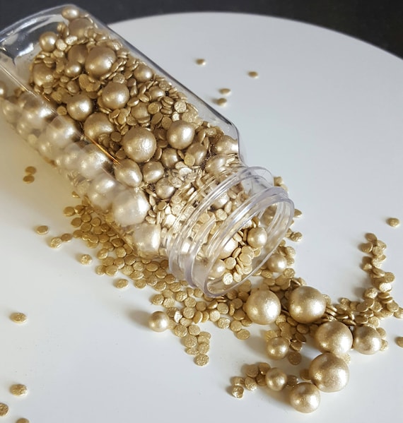 Bling Blend Pearl, Rose Gold & Gold Sprinkles Various Sizes Edible Pearls