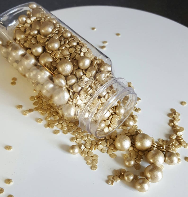 Gold cake sprinkles and pearls for cakes Gold Cake Topper Decoration Wedding Cake Edible decorations Cupcake Topper Birthday Anniversary image 1