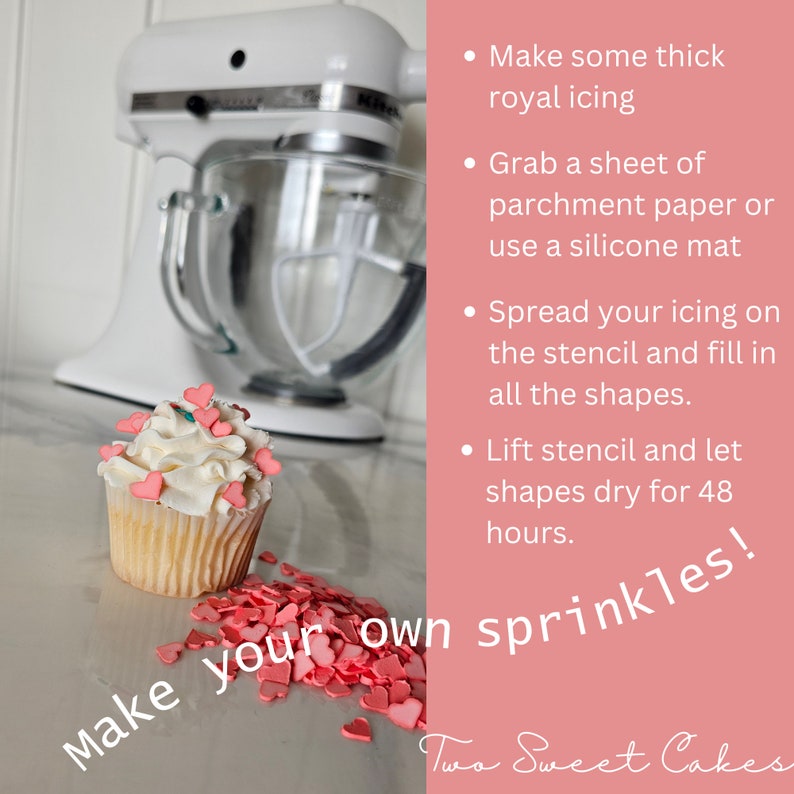 Heart Sprinkle Stencil DIY Make your own cupcake sprinkles 3d Printed Stencil Makes both 12 mm and 8mm sized hearts, Cake Decorations image 2