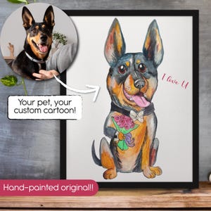 Custom Pet Portrait Watercolor – Hand-Painted Cartoon Style – Personalized 9x11 Pet Art Gift for Dog or Cat Lovers