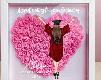 Personalized Flower Shadow Box for Daughter, Class Of 2025 Graduation Gift So She Did, Custom Graduation Gift for Her, PHD Graduation Rose