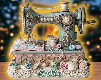Personalized Sewing Machine Acrylic Light Box, Quilter Crafter Desk Display, Sewing Room Ornament with Name, Gift for Sewers and Quilters