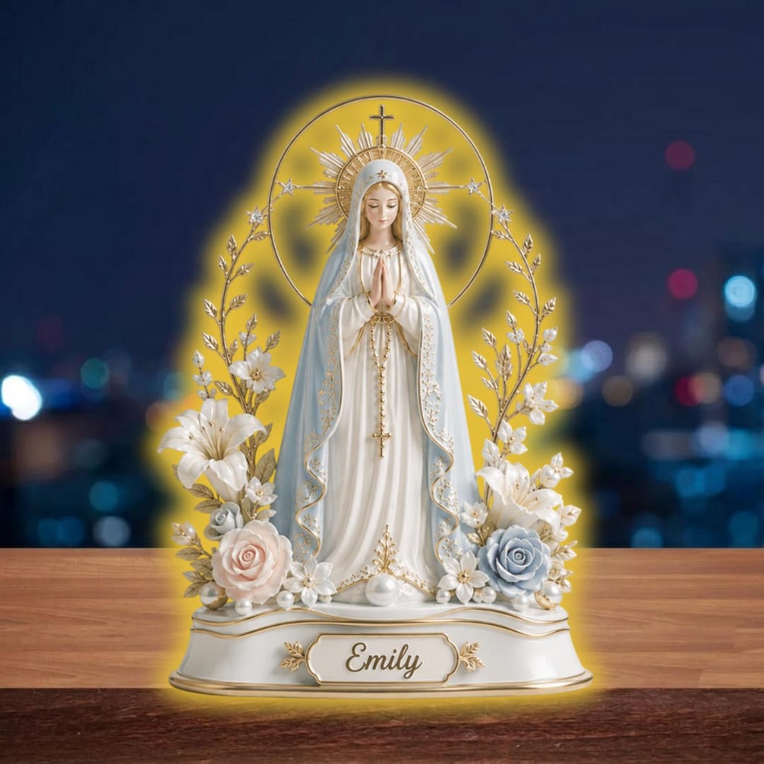 Personalized Virgin Mary Light Box, Custom Catholic LED Lamp, Blessed ...