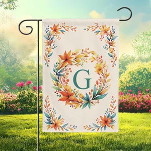 Personalized Monogram Garden Flag, Custom Initial Yard Banner, Blue Floral Garden Decor, Elegant Porch Flag, Housewarming Gift