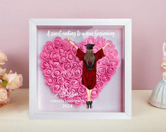 Personalized Flower Shadow Box for Daughter, Class Of 2025 Graduation Gift So She Did, Custom Graduation Gift for Her, PHD Graduation Rose
