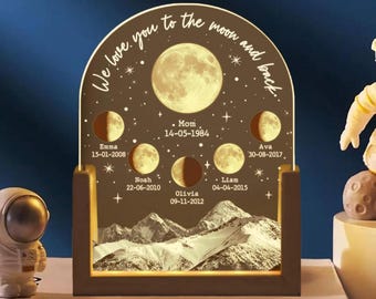 Personalized Mom Moon Phase by Date Gift, Custom Moons Phase Night Light With Kids Names, Mother’s Day Gift, Custom Night Light Moon Phase