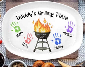 Personalisierte Handabdruck Papas Grillplatte, personalisiertes Vatertagsgeschenk, Grilltablett, Geschenk für Papa, Opa, Ehemann, Grillmeister