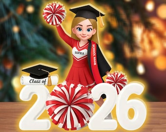 Personalized Cheerleader Graduation Light Box 2026, Custom School Spirit Senior Night Lamp with Name Color, Class of 2026 Cheer Gift