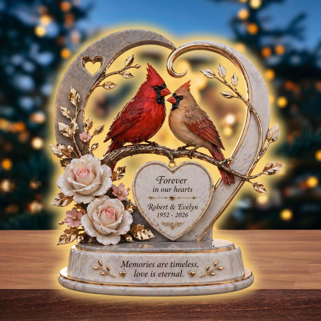 Photo Frame Memory Cardinal Personalized Cardinal Couple Memorial Light Box, Custom Photo Sympathy ...