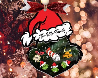 Adorno navideño personalizado de tres capas para la familia, adorno personalizado del Monstruo Verde, regalo de adorno del Monstruo Verde, decoración navideña para el árbol.